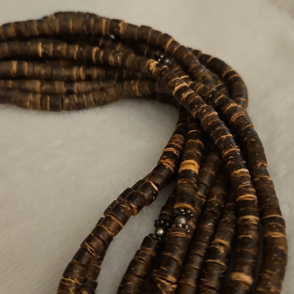 Heishi Shell Beaded Chrysanthemum Fossil Coral Teardrop Pendant Necklace - Picture 9 of 12